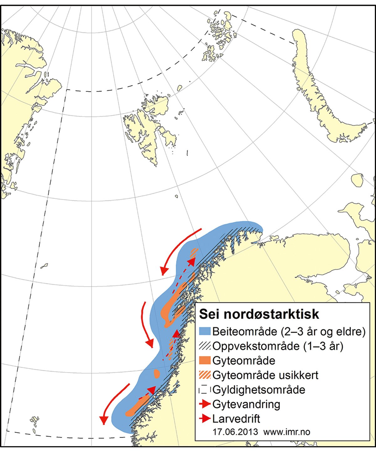 Figur 4.12 Utviklinga i bestand og fangst av nordaustarktisk sei.