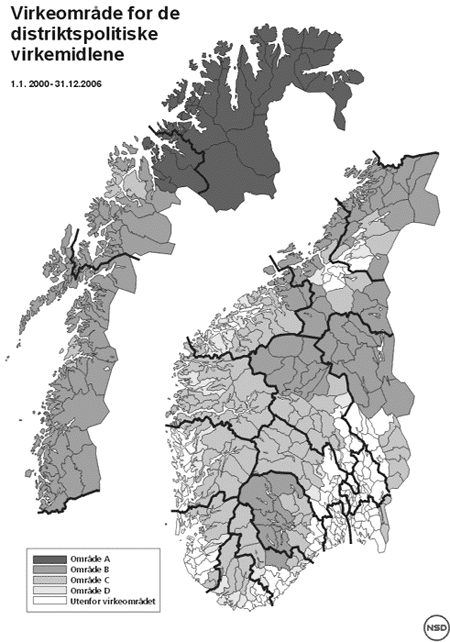 Figur 4-3 De distriktspolitiske virkemiddelsonene