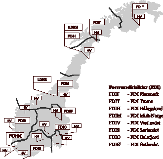 Figur 7.3 FDI - grenser og lokalisering av staber