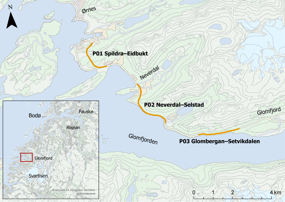 Figur 1.1 Oversikt over planlagt utbygging av delstrekningene. 