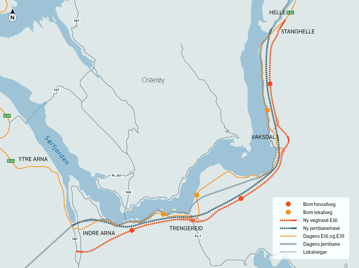Figur 2.2 Kart med plassering av bomstasjonane
