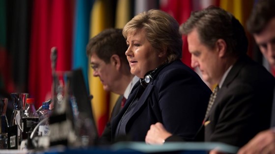Statsminister Erna Solberg på NATOs parlamentarikerforsamling i Stavanger 12. oktober 2015.