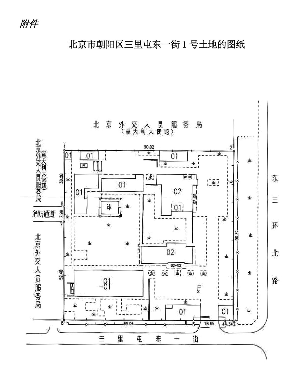 Figur 2.1 Kart over tomta på Dong Yi Jie 1, San Li Tun, Chaoyang-distriktet i Beijing