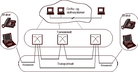 Figur 2.1 Telenettets prinsipielle oppbygning.