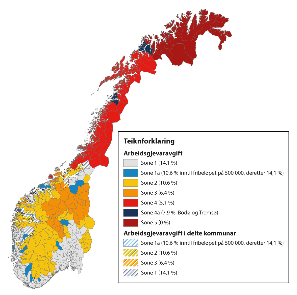Figur 5.4 Kart over arbeidsgjevaravgift inndelt i soner