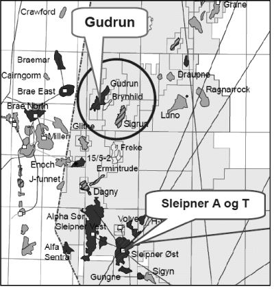 Figur 1.1 - Kart over området hvor Gudrun befinner seg