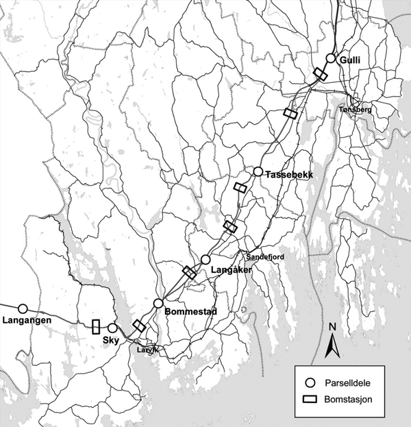 Figur 2.1 Oversiktskart E18 Gulli – Langangen 