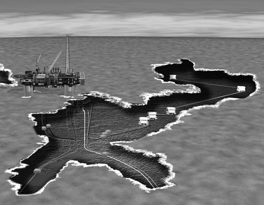 Figur 2.2 Utbyggingsløysing og feltinstallasjonar for Gjøa
