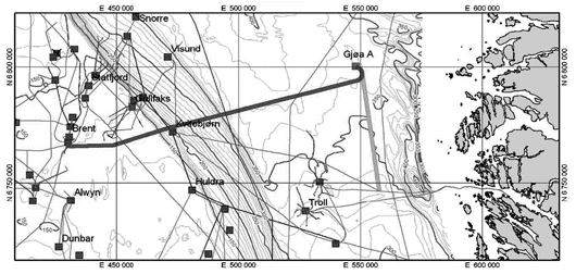 Figur 2.3 Trasè for eksportrøyr