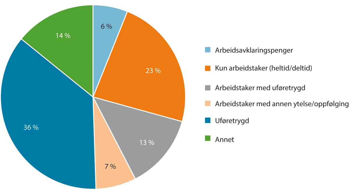 Figur 6.4 Avganger fra arbeidsavklaringspenger i 2022 – status 6 måneder etter avgang.