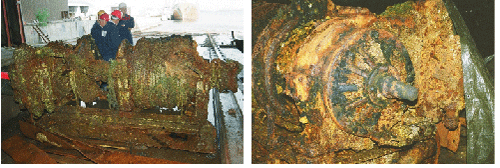 Figur 7.9 Manglende kjettingkabelar og nokk på trålvinsjens styrbord side.