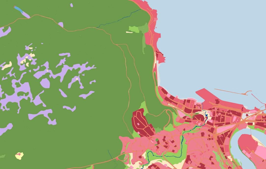Figure 5.3 Excerpt of map from the test version of the base map for use in land accounts.
