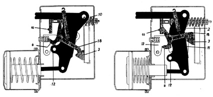 Figur 3.4 Mekanisk lastbremseapparat med henholdsvis løs og
 tilsatt brems