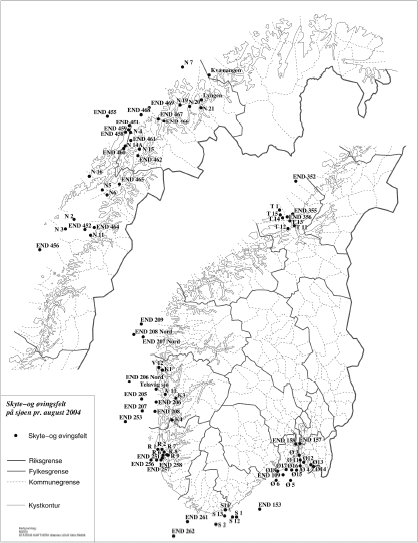 Figur 6.2 Skyte- og øvingsfelt på sjøen pr.
august 2004