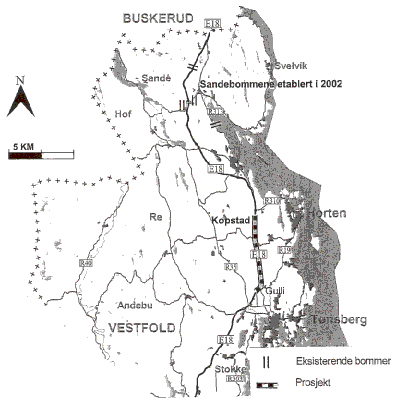Figur 1.1 Oversiktskart over utbygging av E18 Kopstad - Gulli i Vestfold