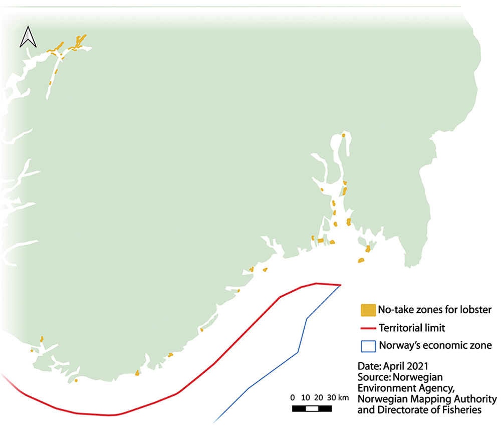 Figure 4.6 No-take zones for lobster along the Skagerrak coast.
