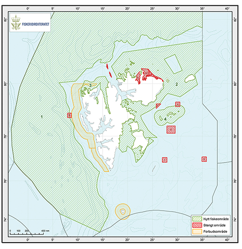 Figur 4.8 Kategoriar av område ved Svalbard som ikkje er opne for vanleg fiske.