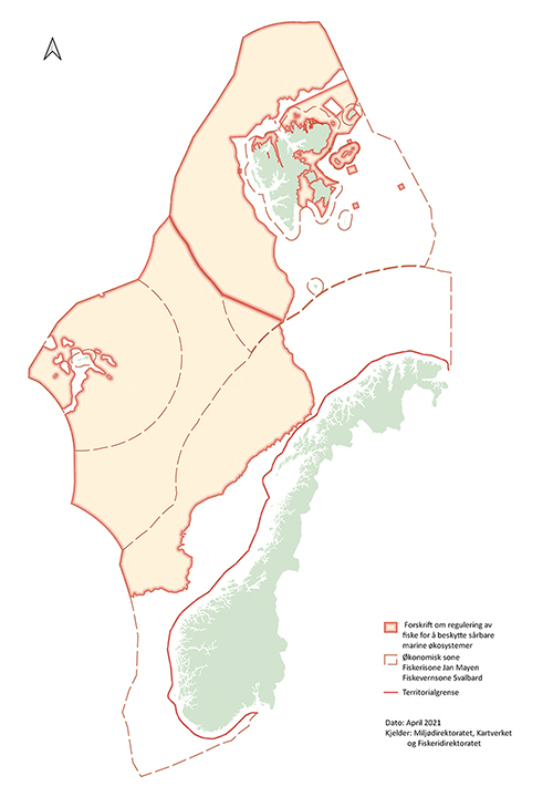 Figur 4.9 Område djupare enn 1000 meter med forbod mot botnreiskap (djupare enn 800 meter ved Svalbard).