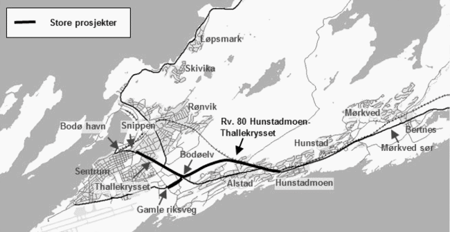 Figur 2.1 Kartskisse for rv 80 Thallekrysset – Hunstaadmoen 