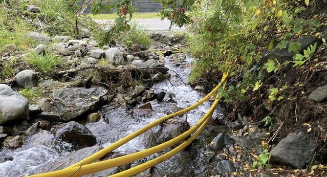 Et foto som viser fiberbrudd i Ål kommune under ekstremværet Hans 2023.