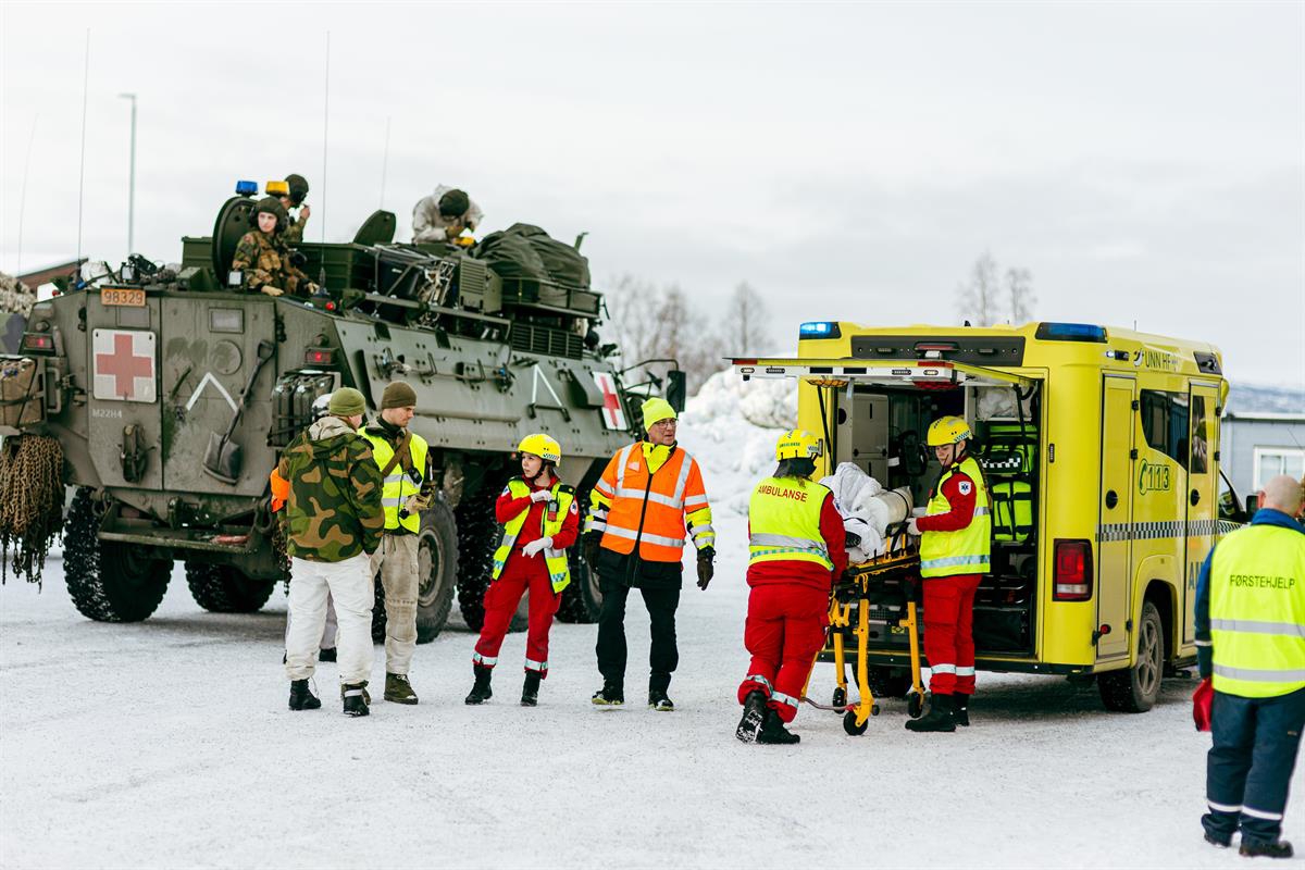 An "injured" soldier during the total defence exercise at Joint Viking in Bjerkvik