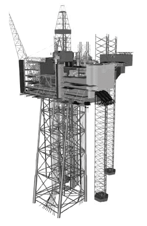 Figur 2.1 Skisse av Edvard Grieg-innretningen med oppjekkbar borerigg