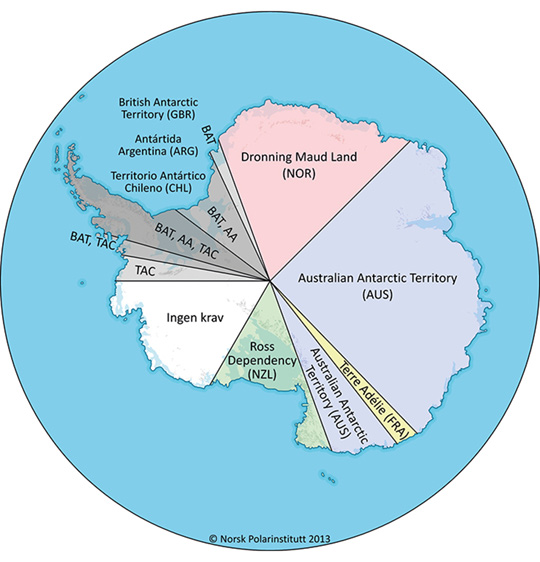 Figur 3.10 Kart over Antarktis, med kravsgrenser. 
