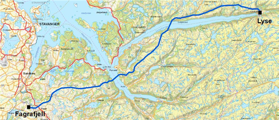 Kart: kraftledning fra Lyse - Fagrafjell