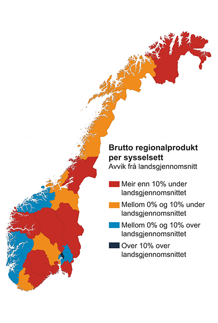 Figur 2.9 Brutto regionalprodukt per sysselsett, 2014. Fordelt på fylke.
