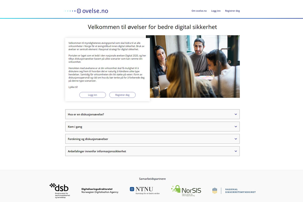 Figure 3.4 The ovelse.no platform is the authorities’ training platform, to help all companies in Norway to access free training in cyber security. 