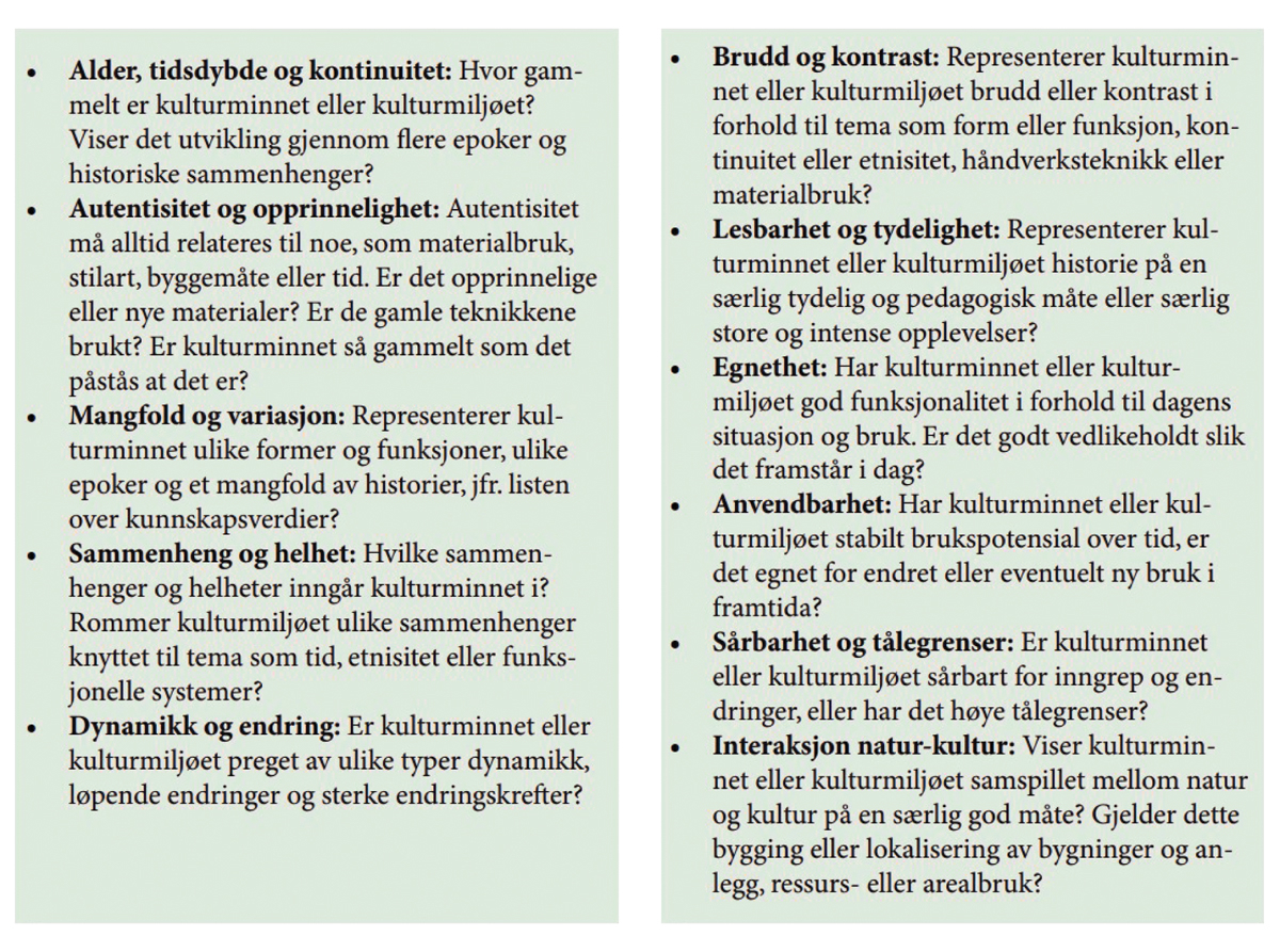 Figur 4.1 Eigenskapar som kan bidra til å kjenneteikne eit kulturminne
