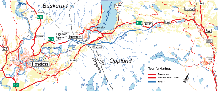 Figur 2.1 E16 Eggemoen – Jevnaker – Olum – oversiktskart