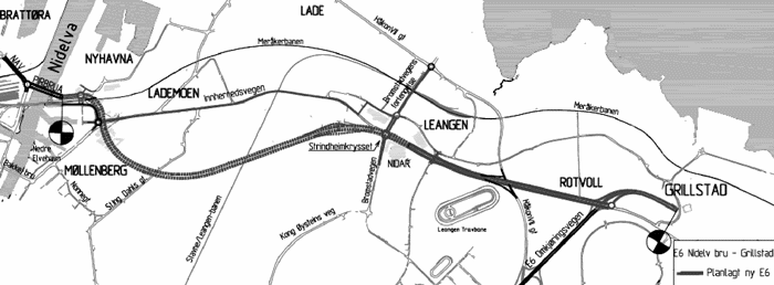 Figur 3.1 Kart E6 Nidelv bru – Grillstad