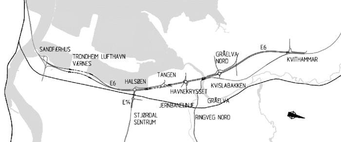 Figur 3.2 Kart E6 Værnes – Kvithammar