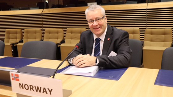 Landbruks- og matminister Bård Hoksrud på ministermøte i Brussel om spredning av afrikansk svinepest. 