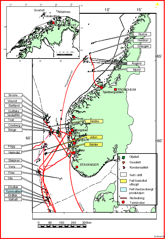 Figur 8.2 Kart over petroleumsaktiviteten på norsk kontinentalsokkel