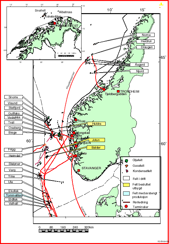 Figur 8.2 Kart over petroleumsaktiviteten på norsk kontinentalsokkel