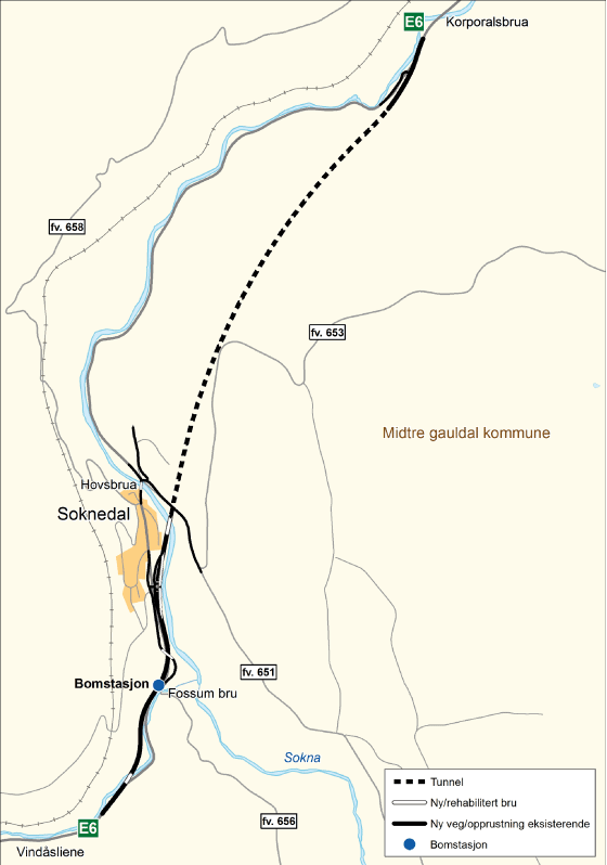 Figur 2.1 E6 Vindåsliene – Korporalsbrua – kartskisse 
