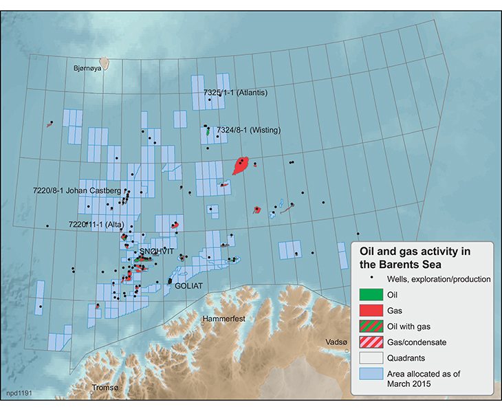 Figure 3.10 Oil and gas activities in the Barents Sea.
