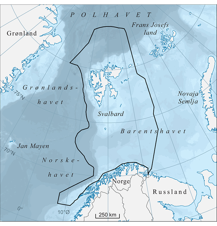 Figur 1.1 Forvaltningsplanområdet Barentshavet og havområdene utenfor Lofoten.
