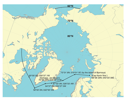 Figur 1.2 Virkeområde for IMOs Polarkode.
