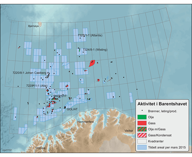 Figur 3.10 Petroleumsvirksomhet i Barentshavet.
