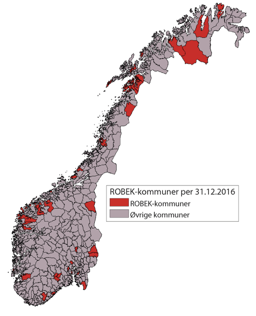Figur 11.5 Kart over ROBEK-kommuner 2016.
