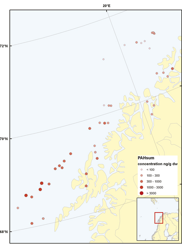 Figure 3.23 PAH levels in surface sediments