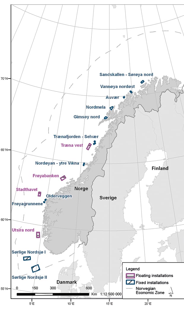 Figure 4.17 Proposed areas for impact assessments with a view to offshore wind power development