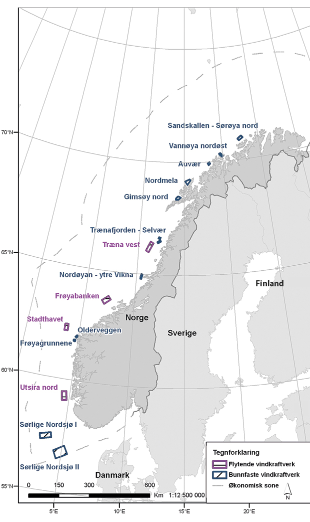 Figur 4.17 Foreslåtte utredningsområder for havvind