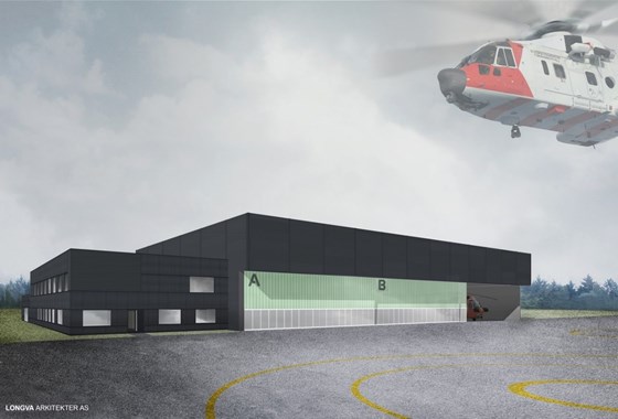 Illustrasjon av ny redningshelikopterbase på Rygge