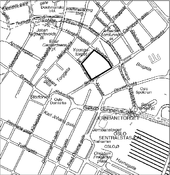 Figur 6.1 Kartdel med Folketeaterkvartalet markert