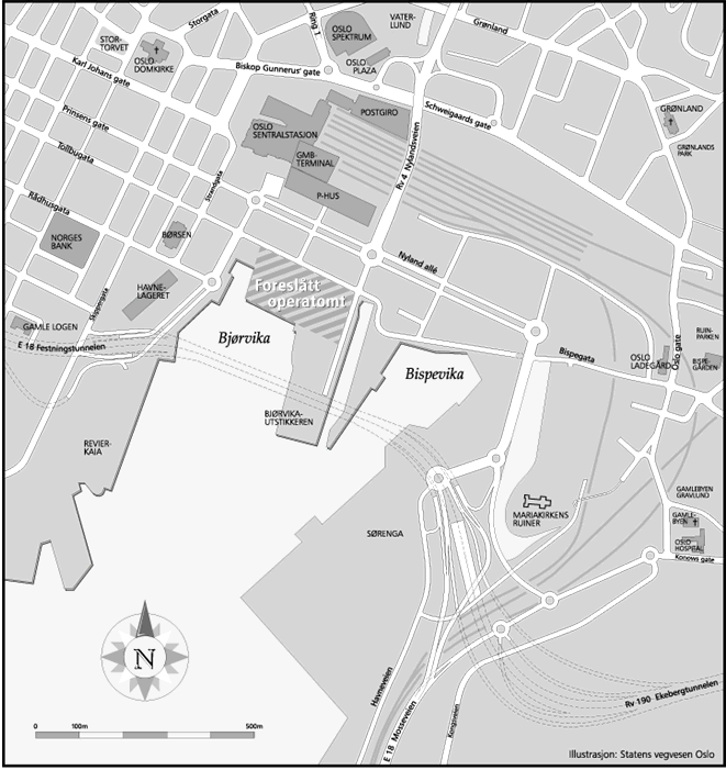 Figur 7.2 Statens vegvesens anbefalte forslag til veisystem med mulig
operatomt markert