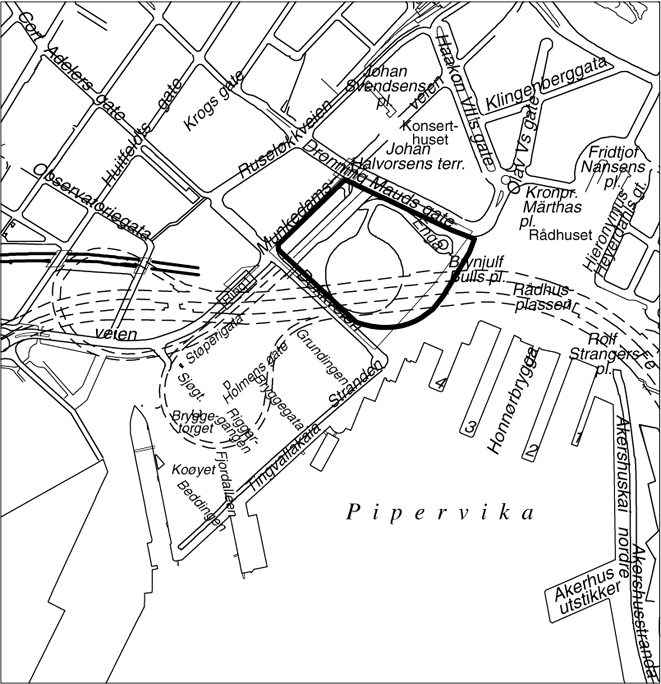 Figur 8.1 Kartdel med Vestbanetomten markert